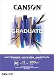 Canson Graduate, Papel Mixed Media, Grando ligero, 200g, Encolados por el lado corto, A5-14,8x21cm, Blanco brillante, 20 Hojas