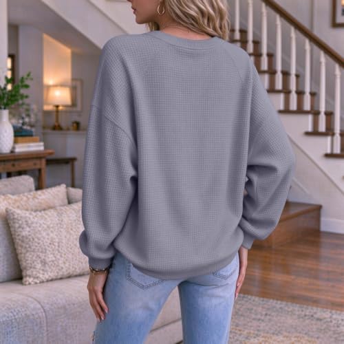 Womens Waffle Tops Faux Layered V Neck Plus Size Long Sleeve Tops for Women - image 5