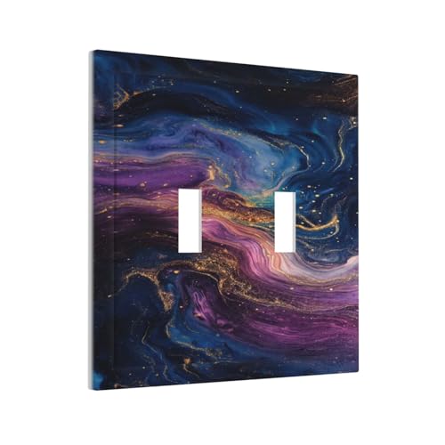 Decorative Switch Covers Plate Abstract Purple Blue Gold Marble Texture 2 Gang Wall Plate Oversized Double Toggle Light Switch Plate Wall Cover Plate Faceplate for Bathroom Decor