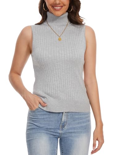 Image of INKOFF Sleeveless Mock Neck Turtleneck Knit Tops Women Dressy Casual Sweater Vest Business Work Tank