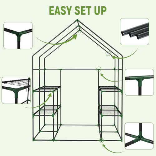 Image of Walk in Greenhouses, 57 x 57 x 76 inch Green House, Greenhouse for Outdoors with Durable PE Cover, Portable Greenhouse with Shelves Stands,Green
