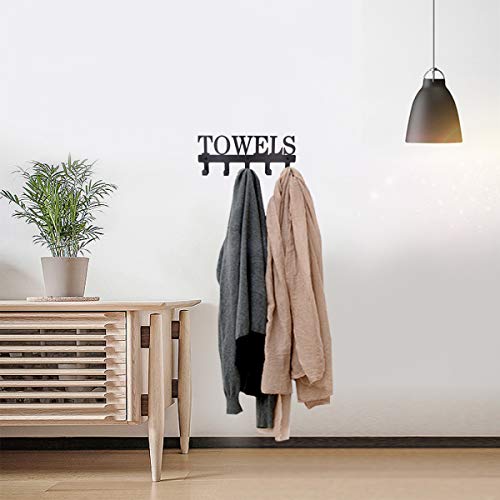 MINCORD Towel Racks 5 Hooks Black Metal Wall Mount Rustproof and Waterproof Towel Holder for Bathroom Towels-Robes, Bedroom Clothing, Kitchen Storage Organizer Rack, Pool Towel Hooks - Thumbnail 5