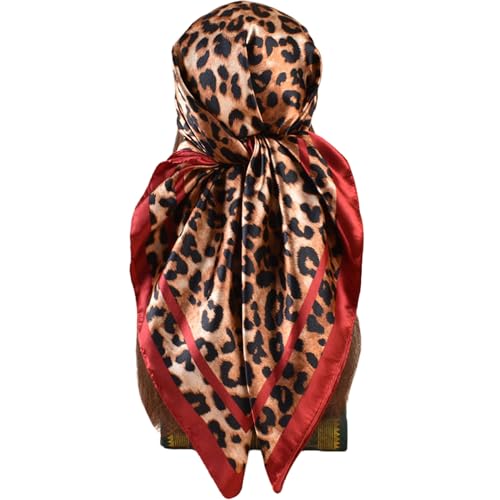 VJHX Head Scarf Hair Neck Scarves for Women Leopard Cheetah Purse Bag Scarfs for Handbag Silky Satin Square Headscarf Fashion Hair Bandanas 35in*35in (MF589 red)