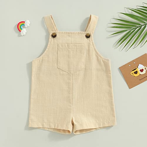 Ursobutegl Newborn Baby Boy Girl Romper Button Suspender Overalls Jumpsuit Sleeveless One Piece Summer Bib Pants Outfit (Beige, 6-9 Months) #TOP2