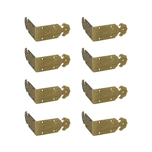RZDEAL 8pcs 2.0'' x 0.8'' Embossing Brass Box Corner Protectors Antique Hardware Desk Edge Guards Right Angle Wood Jewelry Box Photo Frame Accessories