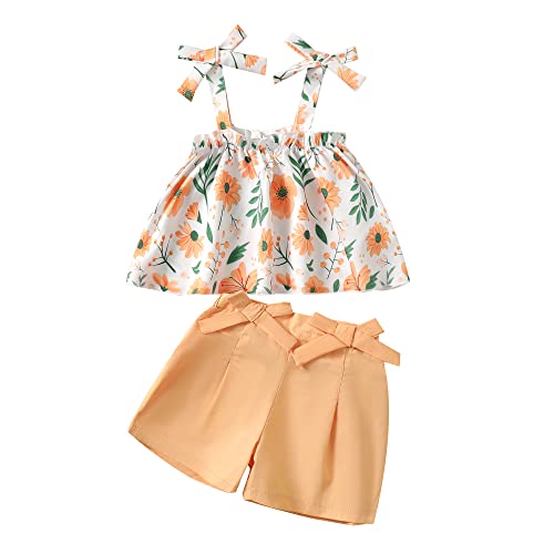 Toddler Girl Clothes Baby Girl Summer Outfits Orange Crop Top Sleeveless Tank Top Cute Shorts Set 12 18 Month Girl Clothes Baby Clothes For Girls #TOP29