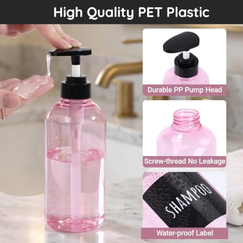 Image of Segbeauty 16.9oz 3Pcs Refillable Shower Bottles, Empty Pump Dispenser, Pink