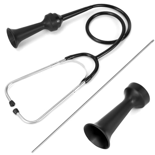 QWORK Mechanics Stethoscope Kit, 3 Piece Automotive Engine Diagnostic Tool with 80mm & 205mm Probes, Extended Handle and Detailed Instructions