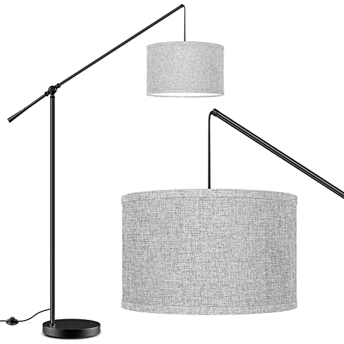 Arc Floor Lamp with Hanging Drum Shade, Modern Adjustable Standing Lamp for Living Room Bedroom Office Over Coach from Behind Reading, Tall Black Pole Stand Lights with Foot Switch, Grey Arc Floor Lamp with Hanging Drum Shade, Modern Adjustable Standing Lamp for Living Room Bedroom Office Over Coach from Behind Reading, Tall Black Pole Stand Lights with Foot Switch, Grey
