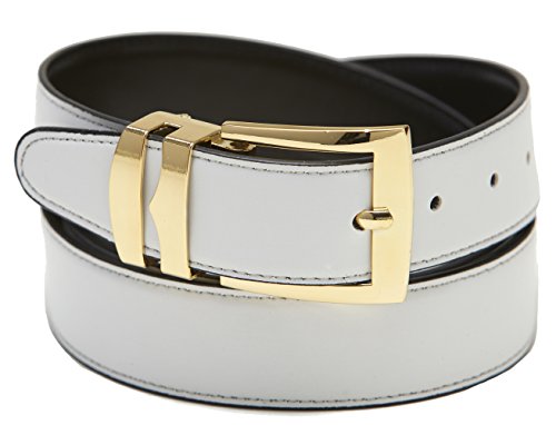 Men's Belt Reversible Wide Bonded Leather Gold-Tone Buckle WHITE/Black