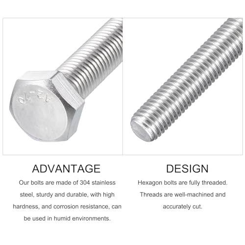 Image of METALLIXITY Hex Bolts (M14-2x70mm) 2Pcs, 304 Stainless Steel Coarse Fully Threaded Hex Head Screw Bolt Machine Screws - for Furniture Repair, Silver