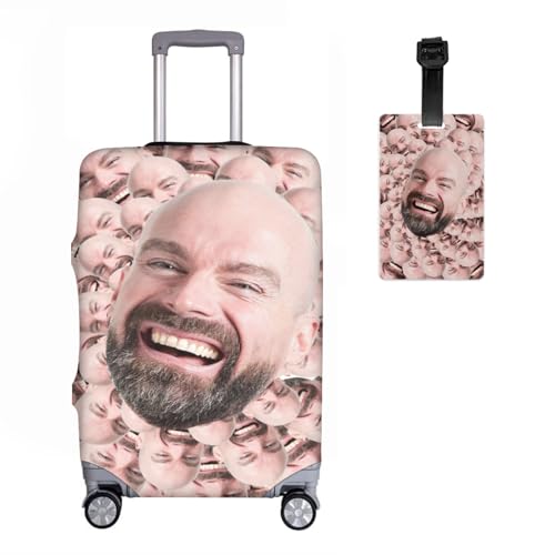 Custom Suitcase Cover Design Your Own with Photo, Personalized Elastic Luggage Cover Protector Text,Customized Travel Suitcase Protector Cover Gifts for Men Women Team,S(19''~21'') Wheat Face-2