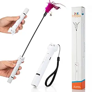Qpets Cat Chasing Toy,USB LED Laser Pointer for Chasing Interactive Cat Toys 4 in 1 LED Laser Pen Checking Cat Skin/White Light Illumination/5 Patterns Toys for Cats