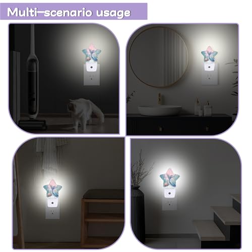 Image of Cute Mermaid Tail Night Lights Plug Into Wall,Seashell Dusk to Dawn Light Sensor Night Light for Kids,Energy Efficient Sleep Friendly Lamp for Bedroom Bathroom Nursery