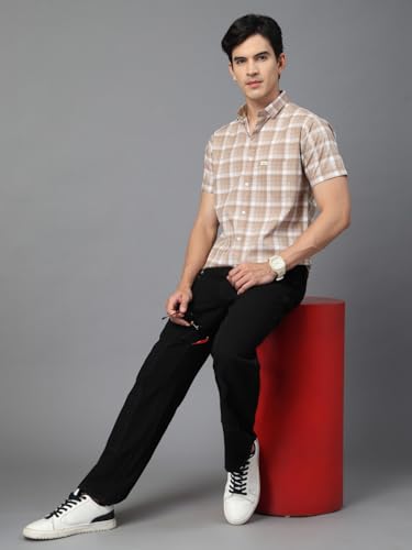 Image of Majestic Man Men's Slim Fit Premium Pure Cotton Plaid Check Half Sleeve Casual Shirt