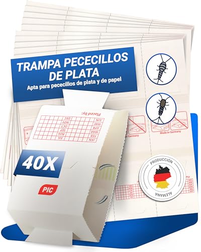 PIC Trampa Pececillos de Plata 10x4 - Trampas Adhesivas de Alta eficacia para pececillos de Plata y pececillos de Papel, Anti pececillos de Plata no tóxica y Lista para Usar, Eficaz hasta 3 Meses
