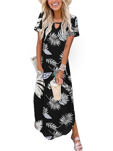 Image of Zeagoo Womens Maxi Summer Dress with Pockets Casual Short Sleeve Sundress Trendy 2026 Curve Hem Long Dress