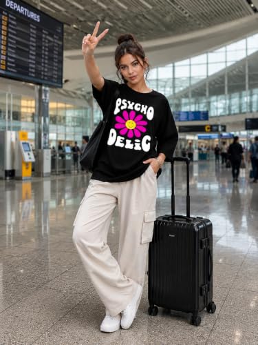 Image of London Hills Oversized Tshirt for Woman | t Shirt for Woman Oversized Fit Printed Round Neck | Tops for Woman's | Women t Shirt Loose Fit Drop Shoulder | t Shirts for Women | Western Tops