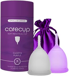 CareCup Menstrual Cups - Set of 2 Reusable Period Cups - Premium Design with Soft, Flexible, Medical-Grade Silicone + 1 Storage Bag (1 Small & 1 Large)