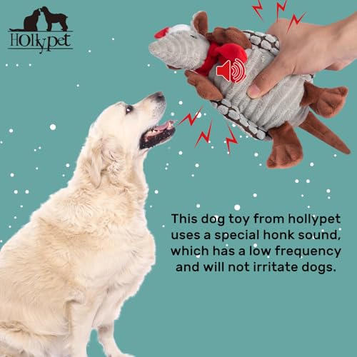 Image of Hollypet Plush Dog Squeaky Toy Stuffed Armadillo Animal Pet Puppy Chew Toys with Clean Teeth for Small Medium Large All Breed Sizes Dogs, Christmas Gray, 8 in