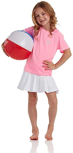 Image of Pink Platinum Girls Swim Shirt - Lightweight Quick Dry Short Sleeve Rash Guard for Girls, Swim Top w /UPF 50+ Sun Protection