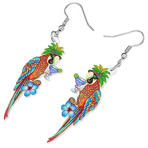 Funny Hawaii Tropical Bird Parrot Earrings for Women Cute Cocktail Margarita Dangle Earrings Parrot Jewelry for Beach Loves Gifts Party Accessories2
