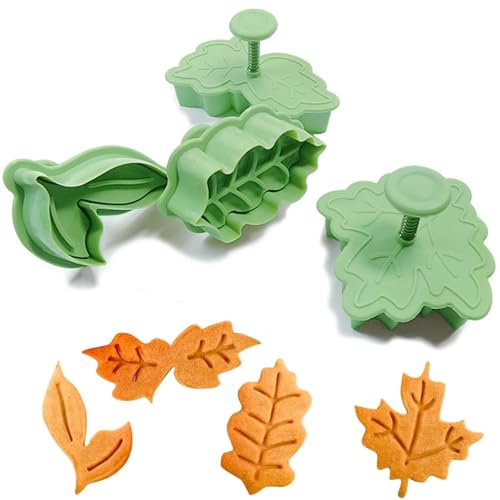 Solihigh Leaves Cookie Cutter Set, 4 Leaf Shapes Cookie Fondant Biscui Cutters,Plastic Cutter for Thanksgiving&Christmas DIY Biscuit Cake Pastry Tools