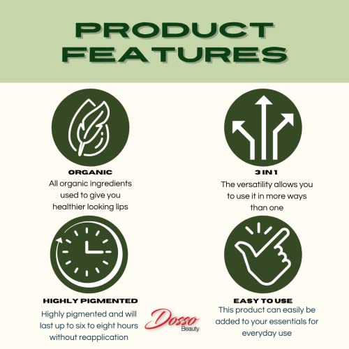 Dosso Beauty Lip Liner, Red, Organic Ingredients, Highly Pigmented, Easy To Use, Last For 8 Hrs, 3-In-1 Functionality, Lip Liner, Lipstick, Lip Stain, Natural Look, Glide Smoothly #TOP4