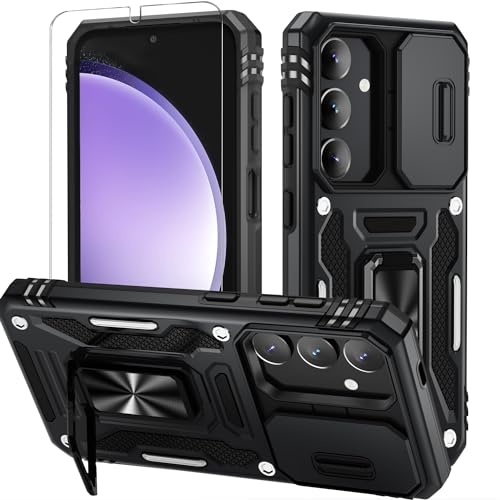Samsung Galaxy S24 Plus Case with Slide Camera Cover and Screen Protector, Military Grade Protection [Rotated Ring Kickstand] Heavy Duty Shockproof Protective Case -Sky Blue