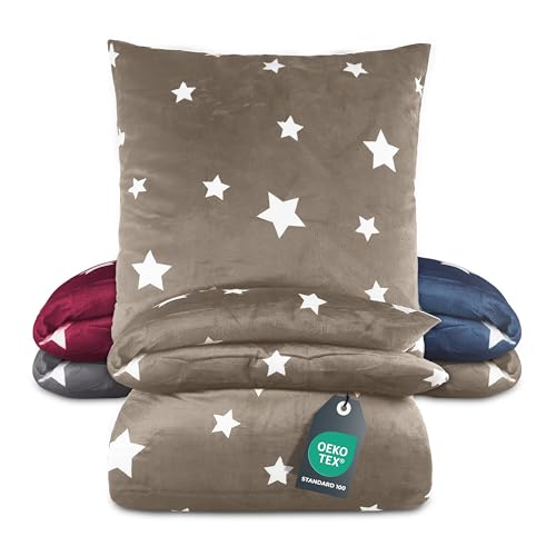 BaSaTex Winter Plüsch Bettwäsche Set Sterne Nicky-Teddy Cashmere-Touch...