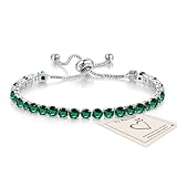 Green Tennis Bracelets for Women, Sterling Silver Bracelet Adjustable Diamond Green Bracelets Silver Crystal Friendship Bracelet, Cubic Zircona Ladies Jewllery Birthday Gifts for Her