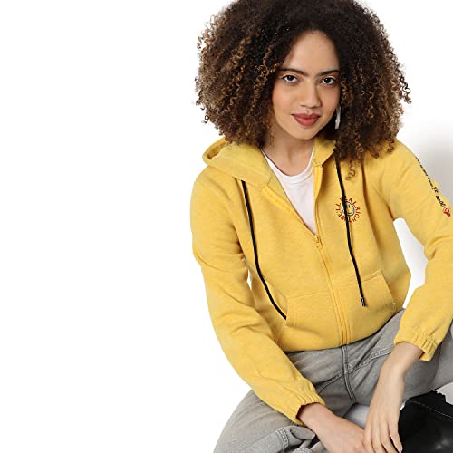 Image of Campus Sutra Women Cotton Zipper Sweatshirt Relaxed Fit for Casual Wear | Full Sleeves | Stylish Sweatshirt Crafted with Comfort Fit and High Performance for Everyday Wear