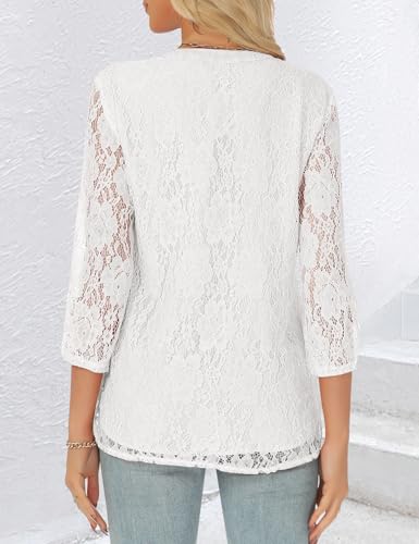 AIMCOO Lace Tops for Women 3/4 Sleeve Dressy Casual Blouses 2025 Boho Floral Top Office Work Shirts4
