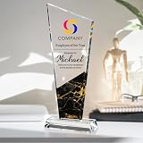 Personalized Crystal Trophy Award - Custom Plaque Award with Text Logo Photo - Employee Recognition Awards and Trophies - Corporate, Sports, Academic Events, Retirement, Thank you Gifts (America)