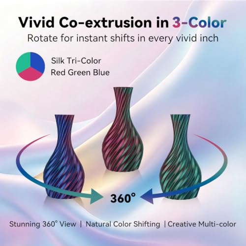 Image of Kingroon Silk PLA Tri Color Filament 1.75mm, Multicolor 3D Printer Filament, Dimensional Accuracy ±0.02mm, 1kg Spool (2.2lbs), for Most FDM 3D Printers, Red Green Blue
