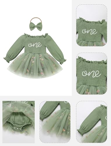 IDOPIP Strawberry Butterfly 1st Birthday Outfit for Baby Girls Embroidery One Romper Smocked Tutu Dress with Headband Clothes4