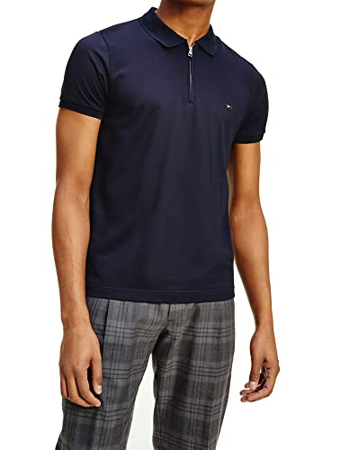 Polo slim zippé en maille Flex Tommy Hilfiger MW0MW19090-DW5 bleu foncé de qualité supérieure