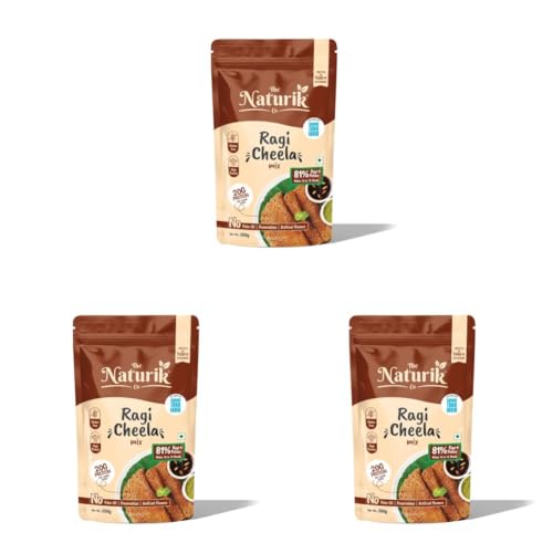 Image of The Naturik Co. Ragi Chilla Mix 200g | Ready to Cook Cheela mix | 81% Ragi & Pulses | High Protein | Healthy Breakfast | As Seen On Shark Tank | (Pack of 3)