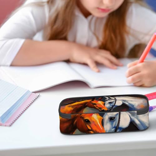 Image of Horses Pencil Case Organizer Brown Horse White Horse Animal Art Stationery Box Makeup Box School Supply for Boy Girl Men Women