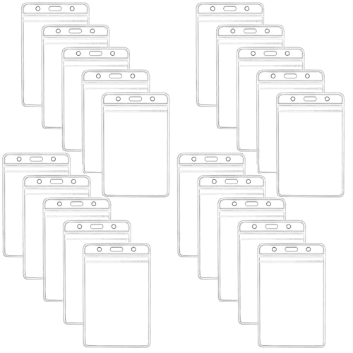 UKKQES 20Pcs Extra Thick ID Card Name Badge Holder Heavy Duty Waterproof Clear Plastic PVC Vertical Sleeve Pocket Resealable