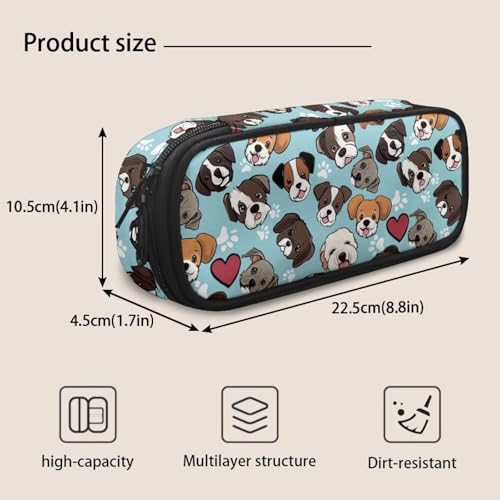 Image of Puppy Dog Pencil Case for Kids Girls Boys School Pencil Pouch Washable Pen Bag Portable Pen Holder Box Storage Organzier with Separate Compartments