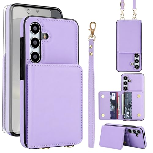 Coque Samsung S25 Plus 5G Asuwish antichoc étui rabat verre trempé et dragonne