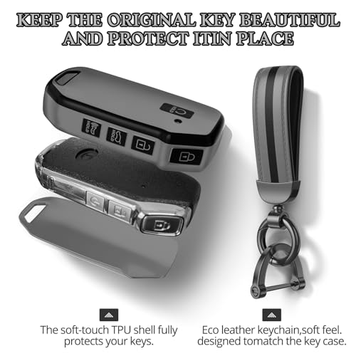 Image of for Kia Key Fob Cover Accessories,Matte TPU Material, with a Cute Leather Keychain,for Telluride,Carnival,K5 gt line,K5,Forte,K4,Sorento, Sportage and Other Models. (Matte Gray, Model-2)