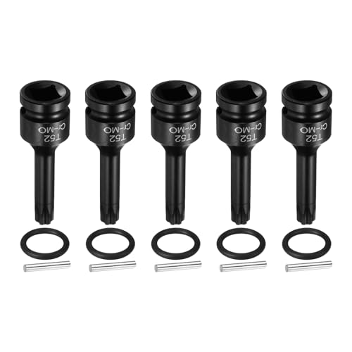 sourcing map 5pcs 1/2" Drive Torx Bit Socket T52 Impact 6 Point Star Bit Sockets CR-MO Steel with Cotter Pin and O-Ring for Power Drill Drivers Garage Workshop Adapter