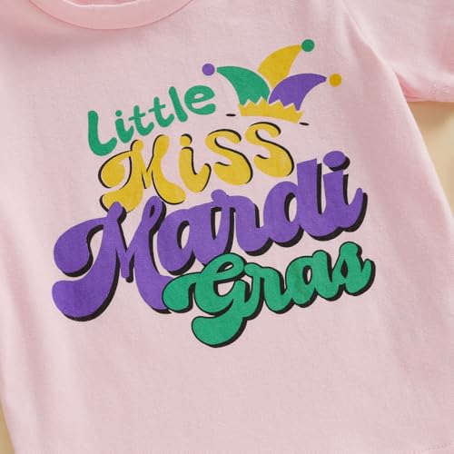 Image of Kids Toddler Girls Little Miss Mardi Gras T-Shirt Outfit Carnival Short Sleeve Celebration Top