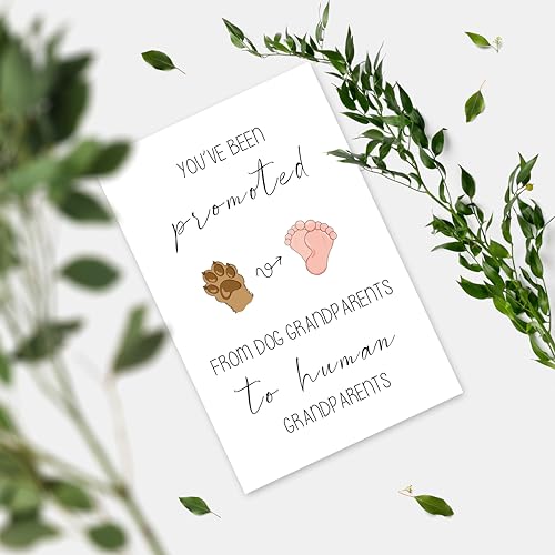 Image of Funny Pregnancy Announcement Card, 'Promoted from Dog Grandparents to Human Grandparents' Baby Reveal Card, Cute Keepsake Gift for New Grandma & Grandpa