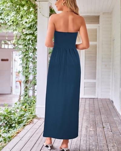 GRACE KARIN Women Strapless Casual Loose Ruched Long Maxi Dress with Pockets3
