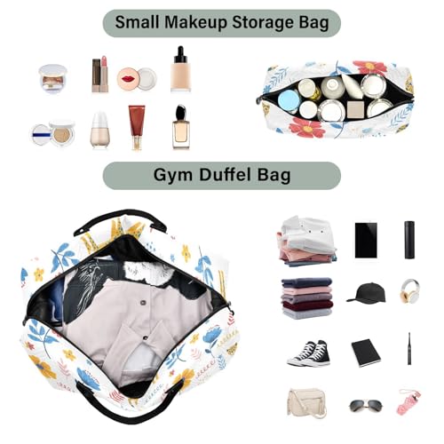 Leopard Flowers Birds Travel Duffel Bag for Men Women with Makeup Bag Weekend Overnight Carry On Bags for Travel Weekend Getaway4