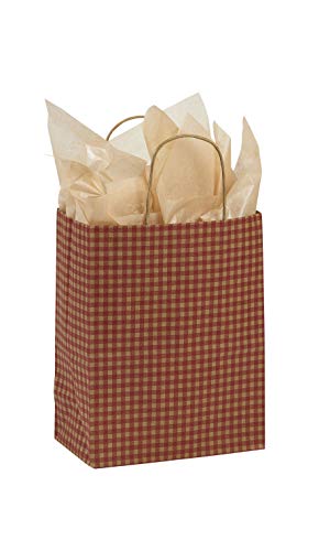 Medium Red Gingham Paper Shopping Bags - 8 Â¼â€L x 4 Â¾â€D x 10 Â½â€H - Case of 100
