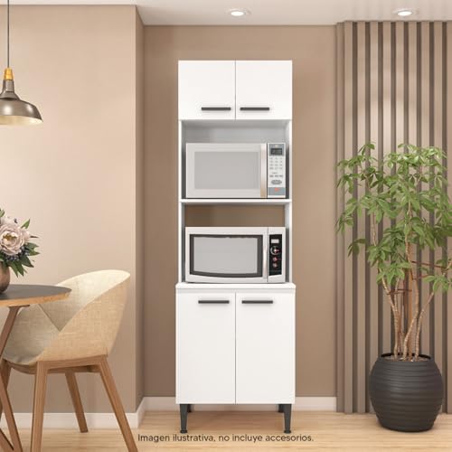 Consejos para Comprar Alacena Blanca - los preferidos. 50 MOBI Alacena de Madera para Cocina Baku - 4 Puertas 2 Estantes Color Blanco - Largo 62cm x Alto 195cm - Mueble para Almacenamiento de Despensa